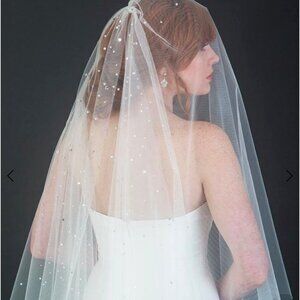 Bel Aire Bridal Foldover Cathedral Ivory Veil with Rhinestones- NWOT